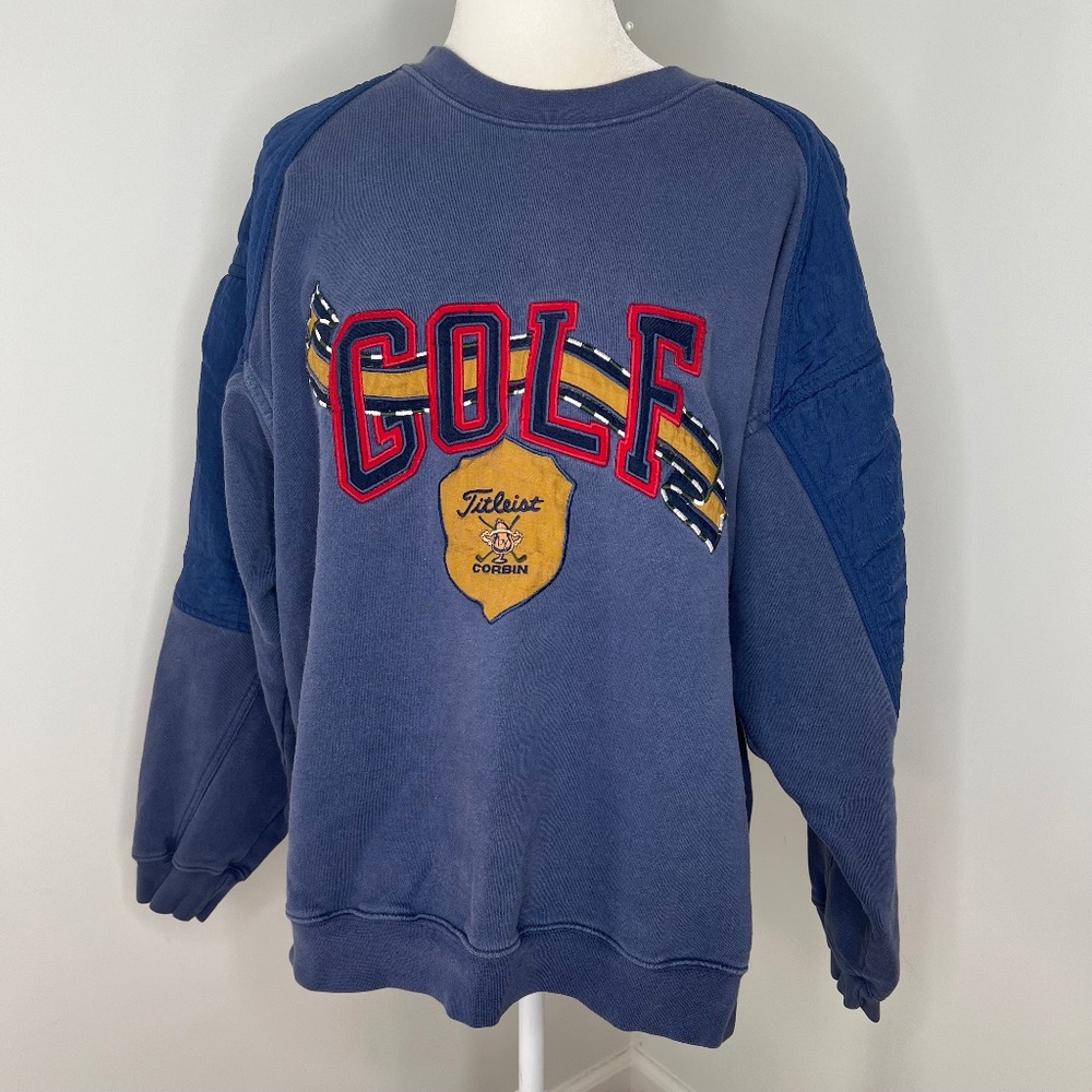 Titleist Navy Crewneck Sweater with Red & Yellow Golf Appliqué